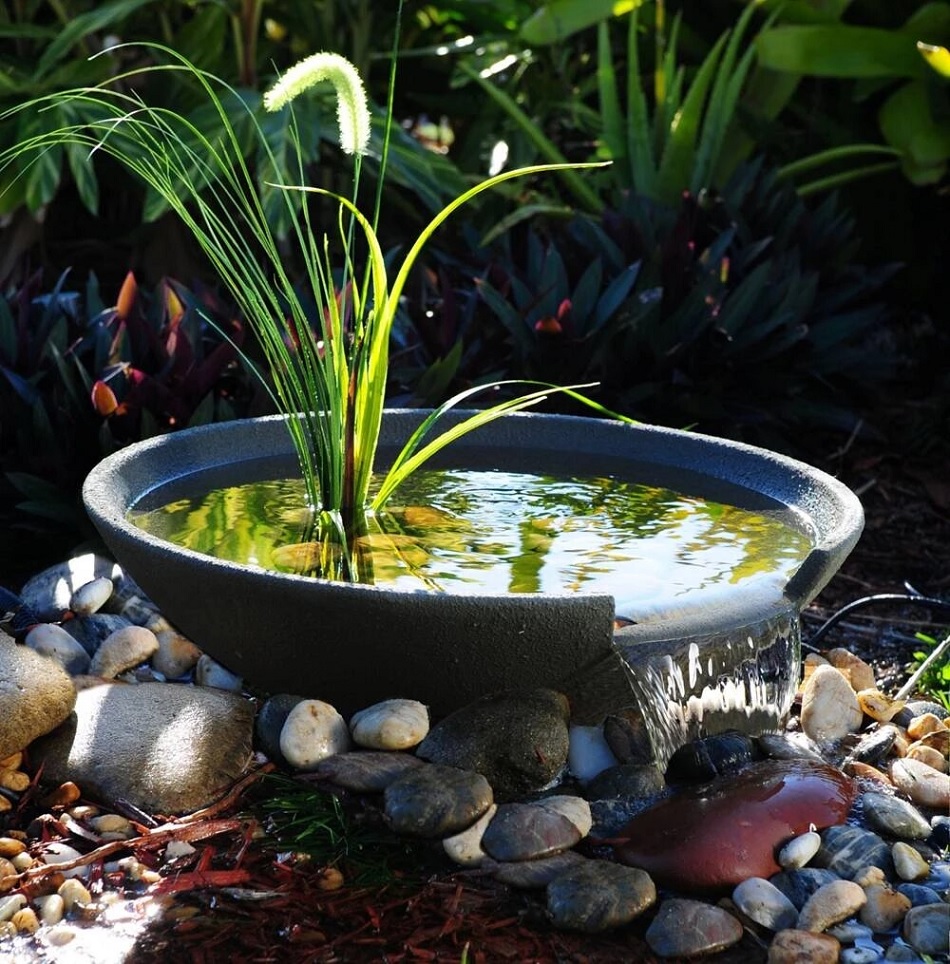 jardín con Cuencas de agua