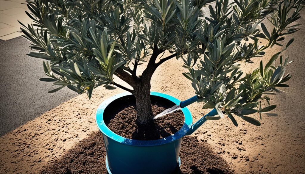 watering olive trees